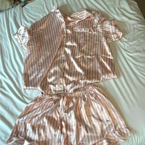 Striped Pink Satin Pajama Set